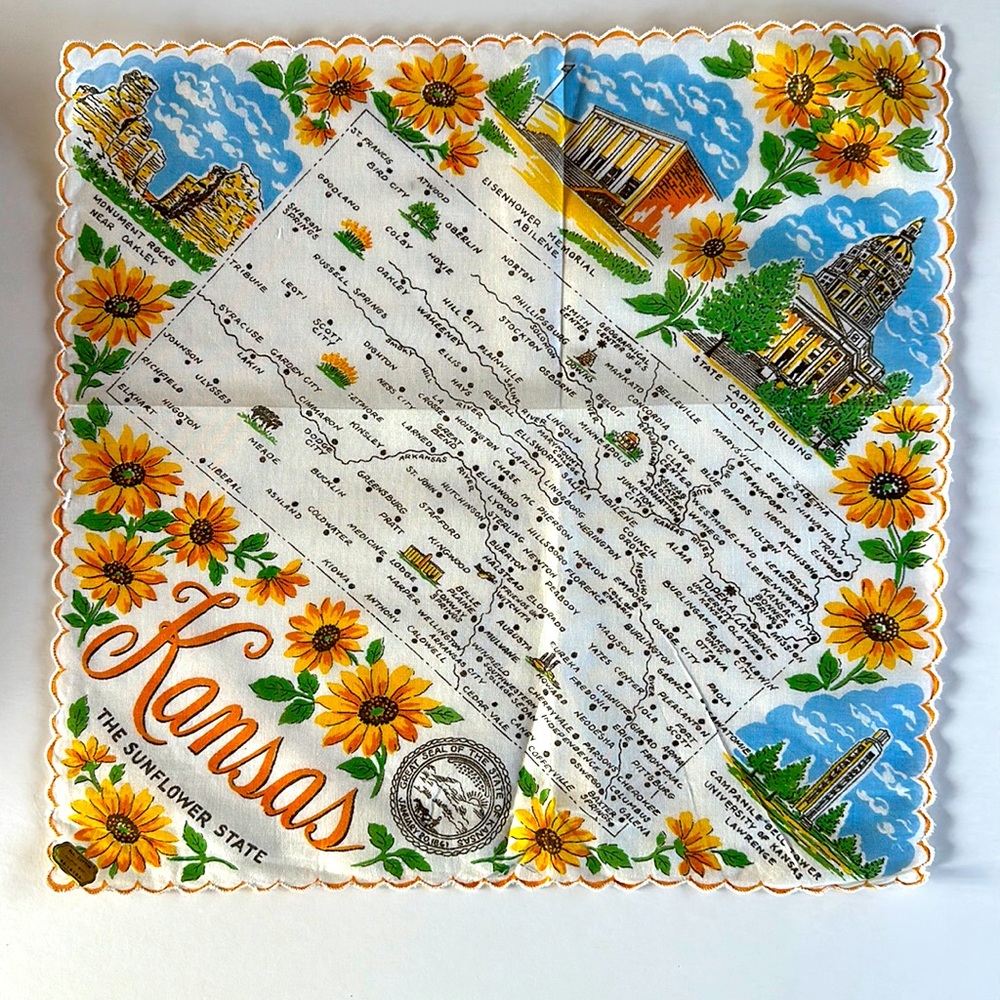 Vintage Kansas souvenir hankie